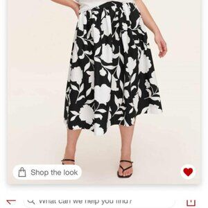 Chic Black and White Floral Midi Skirt Plus Size- Size 2X